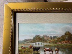 Frederick William Hayes (1848 – 1918) „Cattle By River“ Mixed Media Painting