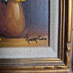 Robert Cox Original Canvas Oil Painting Floral Signed Framed 7.5”x9.5”