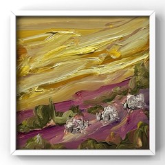 Romantic Provence Sheep in Purple Orange Yellow Lavender Field Abstract Artwork