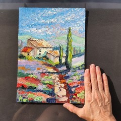 Lavender Field Cottage Painting Tuscany Landscape Original Oil Art