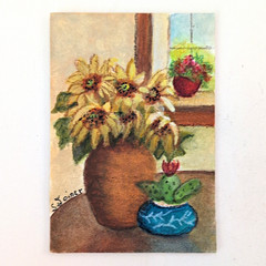 ACEO Original Mixed Media/Gouache ‚Sunflowers‘ By Shirley Joiner