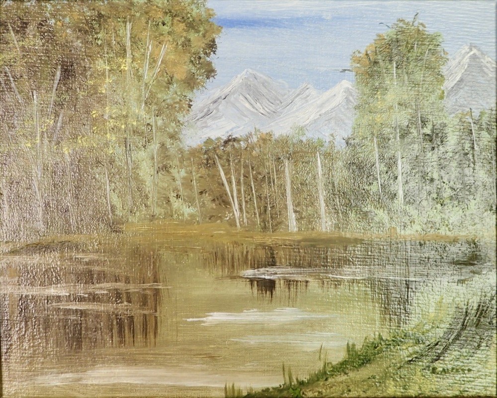 original landscape painting on artist board signed B. Alford 10 1/2″ x 12 1/2″