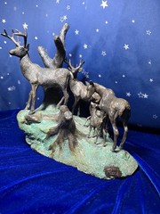 Animal Bronze 19th Century Deer Group By Ronl 1971