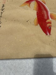 Chinese Fengshui Koi Fish Color Ink Scroll Painting Quality Large Wall Art