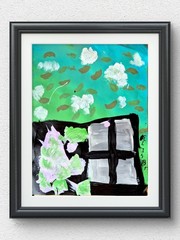 Original Abstract Cityscape 11×14 Acrylic Painting Blue Teal Signed Wall Art E01