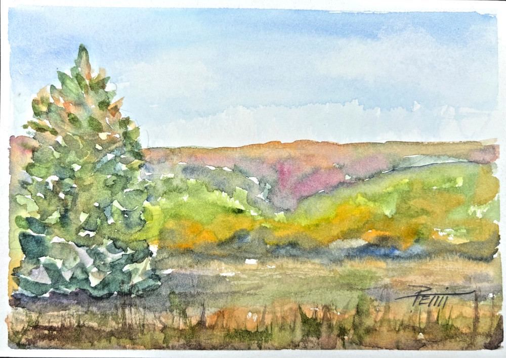 Fall Landscape, Autumn Colors, Unique Watercolor, Original Art, 5.75″X8.25″