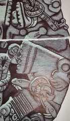MAYAN ARTWORK-COYOLXAUHQUI -PRISON MADE, 4 SECTIONS, OWNER FRAME PREFERENCE.