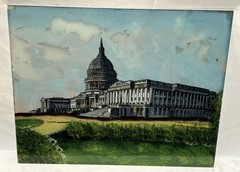 Antique Original Capitol Building Washington D.C Reverse Glass Painting