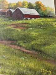 Vtg Original Oil Painting “Suttons Farm” Barn Landscape Cows Unframed Lis Behnke