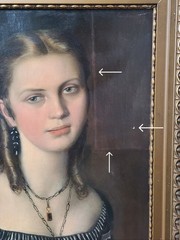 Antique 19th Century Oil Painting Portrait of a Victorian Gothic Young Lady