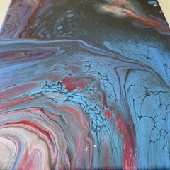 Acrylic Pour Painting Blue Red Black Abstract on canvas original
