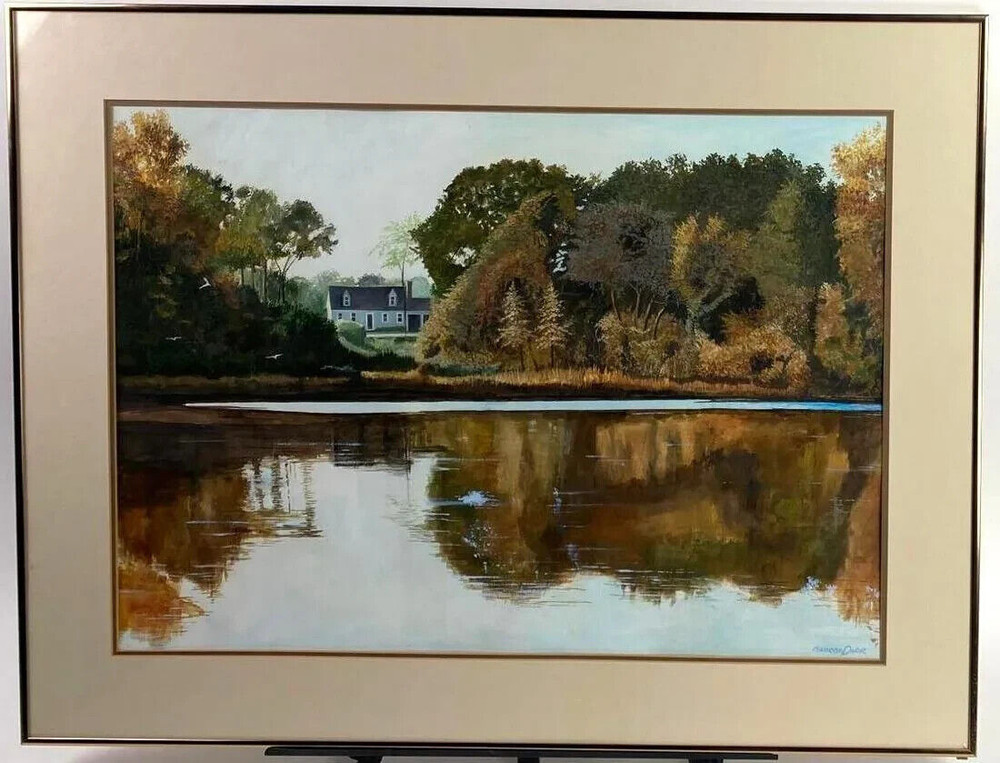 Virginia Home Fall on River Watercolor by George Parr Painted Virginia Symphony