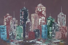 Mid-20th Century IMPASTO Abstract Buildings Oil Painting FRANK WALCUTT