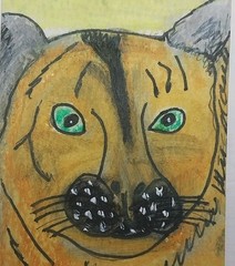 GAT ACEO ORIGINAL OIL Painting art CARD Impressionism Mountain Lion ATC Animal