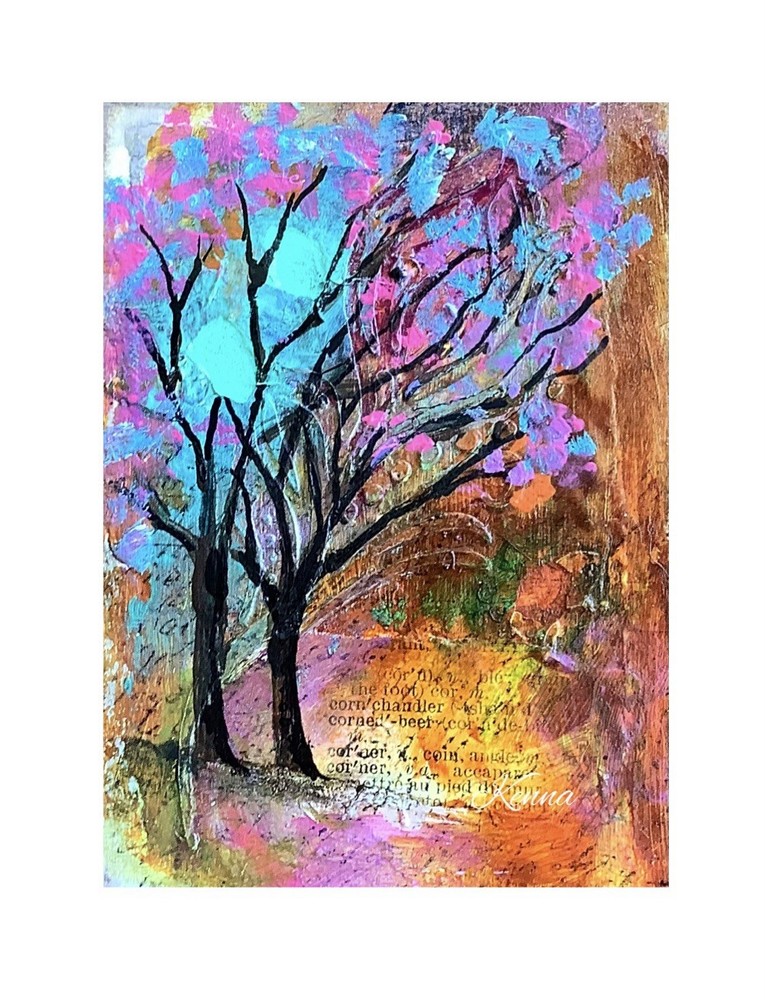 Aceo Painting Original By Kenna Tree 5. Collector Card Art 2.5” X 3.5” Signed