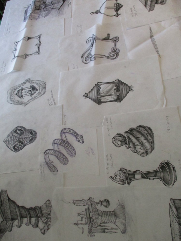 COLLECTION DRAWINGS ILLUSTRATION ANIMATION COMIC ART SNAKE BRACELET BOTTLES LAMP