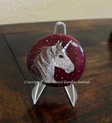 Original Pointillism Dot Painted Stone Celestial Unicorn by Cheryl Andrade