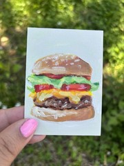 ACEO Hamburger Food original miniature still life painting Lettuce Cheese Tomato