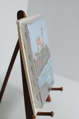 Oil on Canvas Lighthouse on the Ocean by Herbert Crooks Sealed 6.75 x 4.75 in