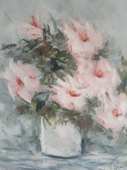 Still Life Floral Oil painting on Paper by Virginia Beville listed Florida Artis