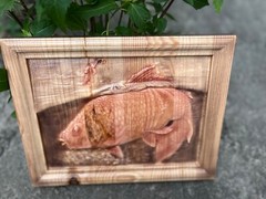 Carpfishing Fisherman Catches Carp Large Wood Carving Multicolor Picture Woodwor