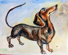 Dachshund dog art original signed painting,home design,pet lover gift 5×4″