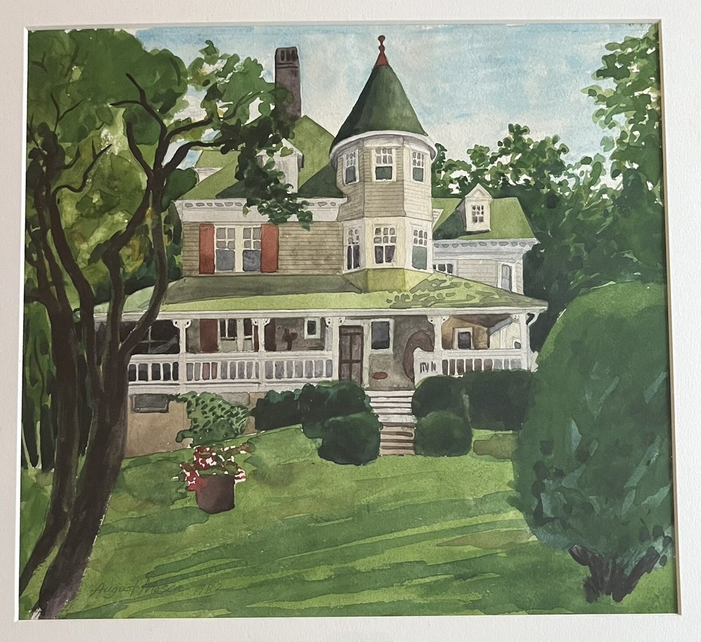 August Mosca Original Watercolor Painting 1982 Framed Victorian House