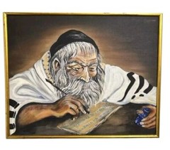 Original Oil Painting by Gross – Judaica Art on Canvas – 16” x 20” in Gold Frame