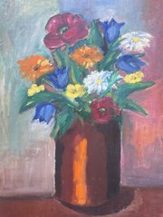 Ölbild Impressionist Stillleben mit Sommerblumen 72×53,5cm