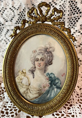 French Victorian Signed Miniature Portrait of a Woman in a Gilt Bronze Frame 19c