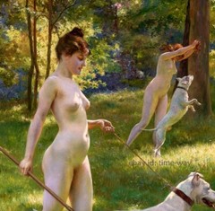 Nymphs Hunting Nude Oil painting Wall decor Giclee Printed on Canvas P2303