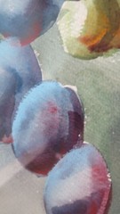 Large VTG WATERCOLOR STill Life Fruit Grapes. FLORAL PAINTING SIGNED 1940s-50’s