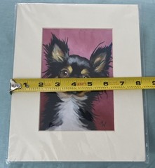 Long Haired Chihuahua Dog Painting 5 x 7 matted Ready to frame in 8×10