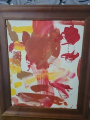 Vintage Abstract Oil Painting, Colorful Art, Framed