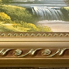 VTG Bob Ross Style Oil Painting Mountain Waterfall Landscape Ornate Gold Frame