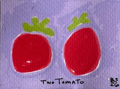 ACEO Original Acrylic 2 Tomato Veggie Cute Art by Bri Sander 3.5 x 2.5″ OOAK ATC
