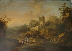 Antique German Bernhard G Manskirch 1736-1817 Castle Oil Painting Wood Panel