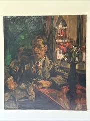 ANTIQUE IMPRESSIONIST PAINTING 1910’S SIGNED OIL PORTRAIT MAN IN SUIT MYSTERY