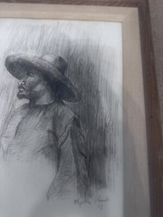 Vintage Charcoal Drawing of Man on A Frame Signed By Artist Year 63. 14×18 Frame