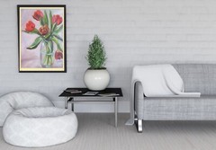 tulips original oil painting, bouquet red tulips in vase, painting on canvas