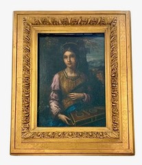 Antique Saint Cecilia Portrait Oil Painting in Ornate Frame Renaissance Decor