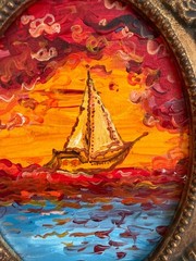 Set of 3 Small Serg Graff Nautical Paintings Framed Sailing Ship Seascapes Art