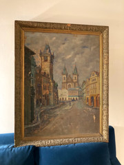 Large rare painting of PRAGUE Praha by Karel Hynek Tršický CZECH Czechoslovakia