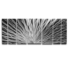 Large Silver Metal Wall Art Panels Modern Abstract Indoor / Outdoor Home Decor