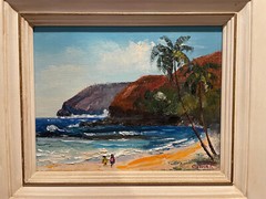 ORIGINAL RARE OSHINO OKUDA PAINTING BEACH SCENE CUSTOM FRAMED 8X10 HAWAII MAUI