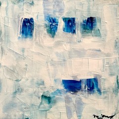 Mary Myers Original Abstract Expressionism 8×8 Blue Coastal Abstract Signed