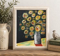 Original Floral Still Life Acrylic Painting Framed on Canvas Signed AD 19×23.5