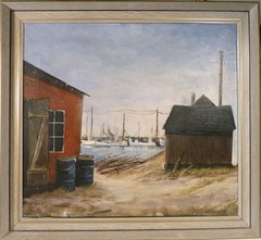 SOREN MADSEN! FISHING BOATS AT NORSMINDE HARBOR SOUTH OF AARHUS DK