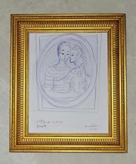 Vicente Fabre Pen Blue Ink Drawing In Paper 8 × 10 Framed With Gold Ornate.