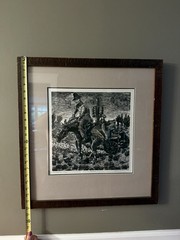„Modern Age“ Tom Keesee Framed Linocut # 3/20 1994 Linocut Signed 21×22
